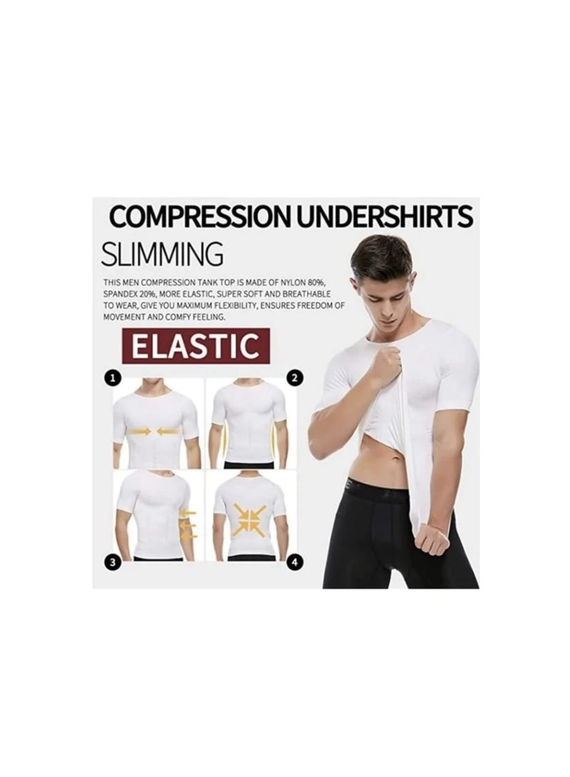 Men's Slimming Compression Vest To Conceal Gynecomastia, Bosture Support VestTo Tighten And Shape The Abdomen And Chest, White, Two Bieces. - Image 3